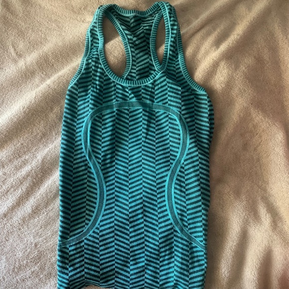 NWOT Lululemon Athletica Swiftly tech teal and black racer back tank top - Picture 2 of 5